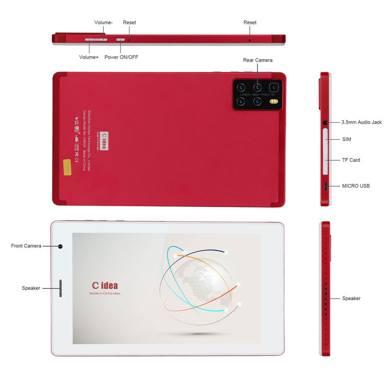 C idea แท็บเล็ต Android สําหรับนักเรียน 7 นิ้ว พร้อมโปรเซสเซอร์ Quad Core ROM ขนาด 32GB ขยายกล้องคู่ CM520 (สีแดง)
