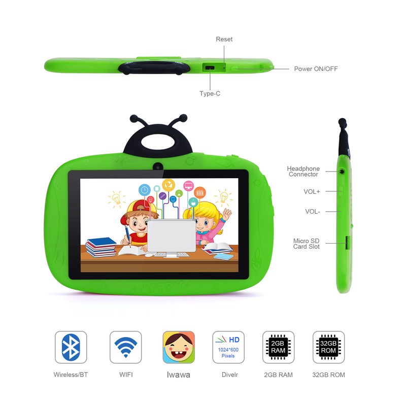 ไอเดีย C กล้องสอง WiFi 7 นิ้ว แท็บเล็ต PC Android เด็กสําหรับเด็กเล็ก การเรียนรู้ 128GB กับ Case/ Kids App CM75 (สีเขียว)