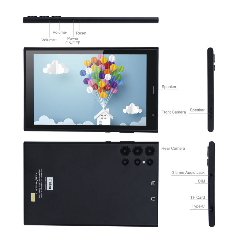 ไอเดีย C 8 นิ้ว แอนดรอยด์ แท็บเล็ต PC 8GB RAM 512GB ROM Quad Core 800*1280 แท็บเล็ต HD พร้อม WIFI/SIM Card CM822 (สีดํา)