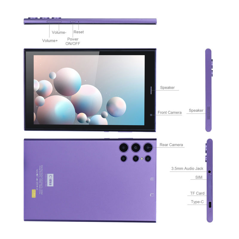 ซี ไอเดีย พกพา 8 นิ้ว แท็บเล็ต คอมพิวเตอร์ พร้อมเคส 5000mAh แบตเตอรี่อายุสองกล้อง 5MP + 8MP ซิมการ์ดสล็อตสีม่วง