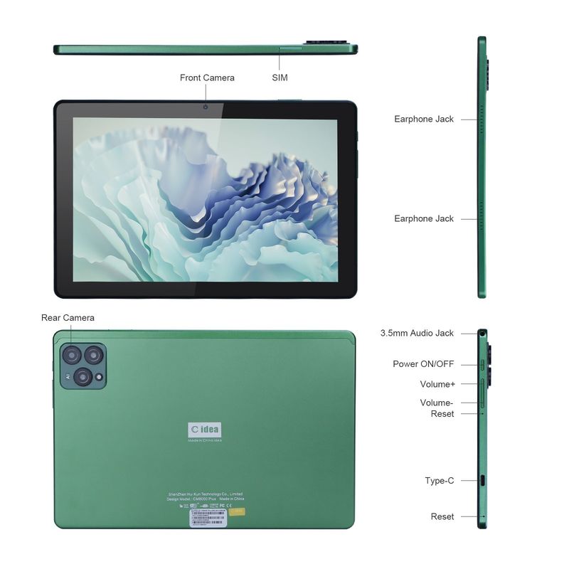 ไอเดีย C แท็บเล็ต PC ขนาด 10 นิ้ว พร้อมกล้อง 13MP + 16MP และความจําขยาย 256GB จอแสดงภาพ IPS ความละเอียดสูง CM8000plus