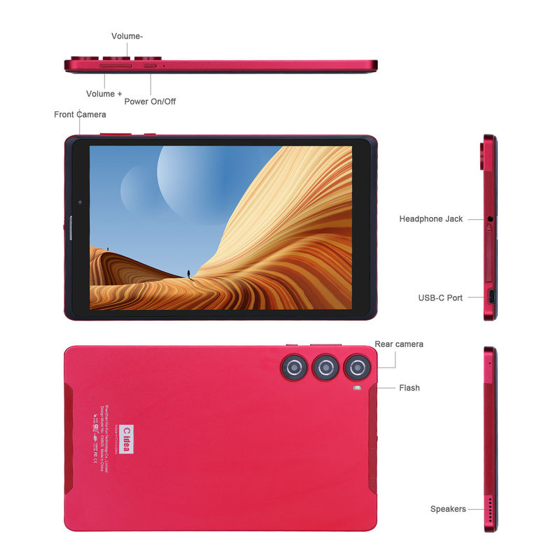 ไอเดีย C แอนดรอยด์ 8 นิ้ว แท็บเล็ต พีซี 256GB ความจุขนาดใหญ่ 5MP + 8MP กล้อง 8000mAh ระยะเวลาการใช้งานแบตเตอรี่ การอ่าน CM835 สีแดง