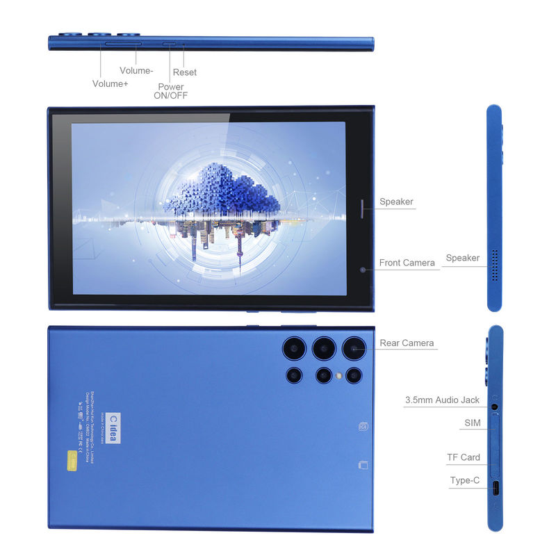 ไอเดีย C 8 นิ้ว แอนดรอยด์ แท็บเล็ต PC 8GB RAM 512GB ROM Quad Core 800*1280 แท็บเล็ต HD พร้อม WIFI/SIM Card CM822 (สีน้ําเงิน)