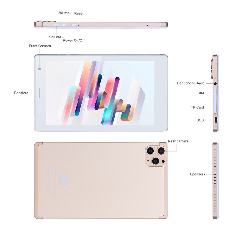 ไอเดีย C แท็บเล็ตสมาร์ท Android ขนาด 7 นิ้ว 8+512GB แท็บเล็ต WiFi Quad Core HD Touch Screen CM513 ((ทอง)