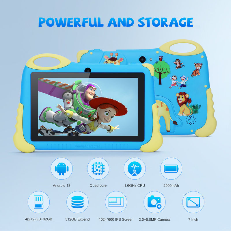 C Idea แท็บเล็ต Android ขนาด 7 นิ้ว สําหรับอายุ 3-7 ขยาย 512GB แท็บเล็ต Kidspad ด้วย Case CM92