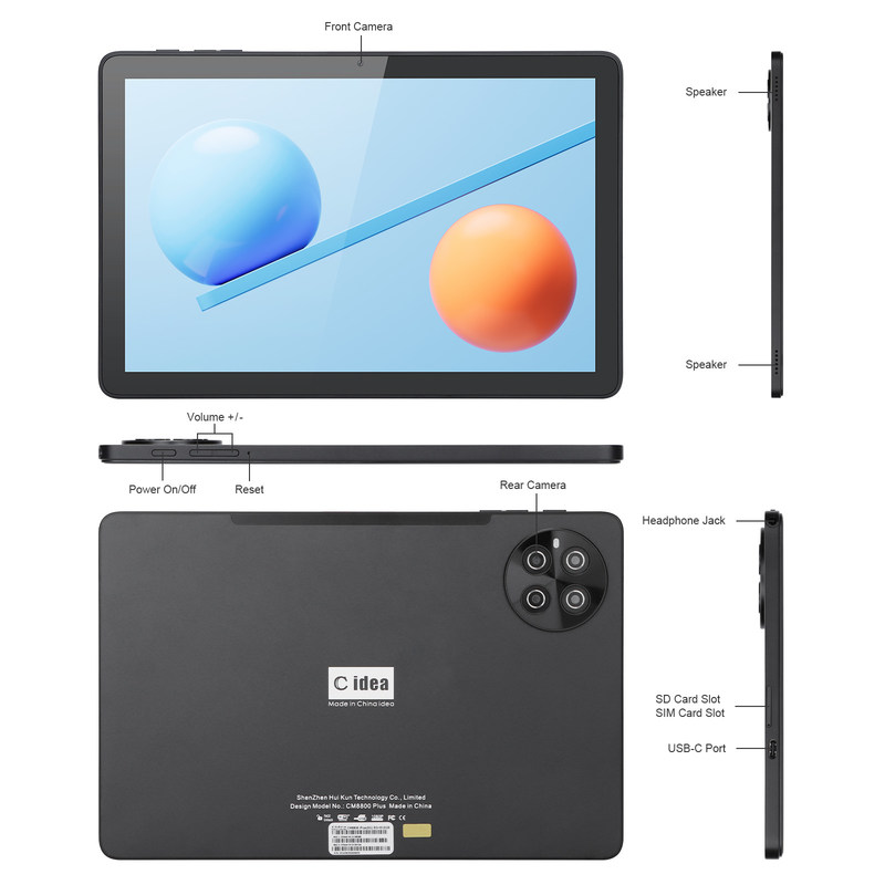 ไอเดีย C 512GB ที่เก็บของ 5G Wi-Fi ช่องจอ 10.1 นิ้ว แท็บเล็ตพร้อม SIM สําหรับโรงเรียน CM8800plus