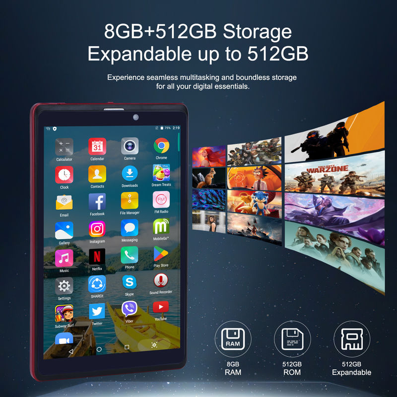 ไอเดีย C แอนดรอยด์ 12 แท็บเล็ต 8GB แรม 512GB โรม 8000mAh แบตเตอรี่ 5+8MP กล้องสําหรับนักเรียนพร้อมการสนับสนุน SIM CM818-แดง