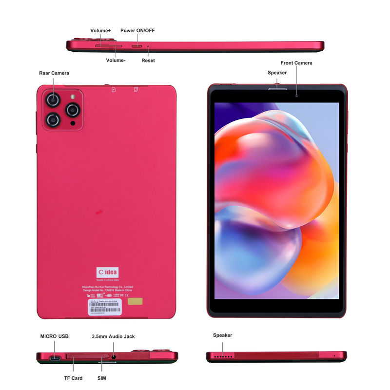 ไอเดีย C แอนดรอยด์ 12 แท็บเล็ต 8GB แรม 512GB โรม 8000mAh แบตเตอรี่ 5+8MP กล้องสําหรับนักเรียนพร้อมการสนับสนุน SIM CM818-แดง