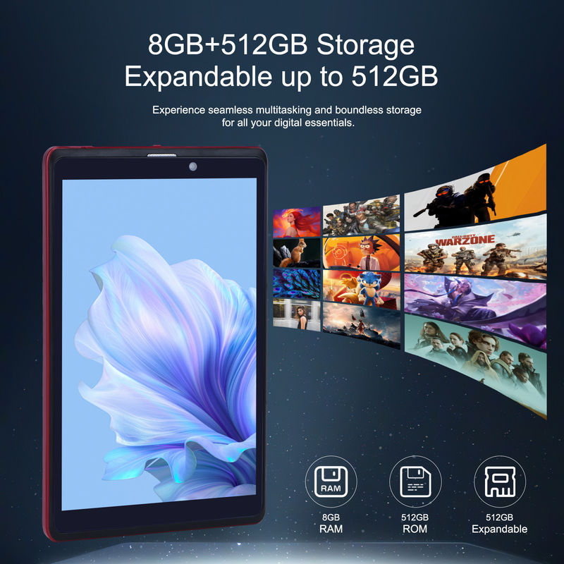 ไอเดีย C แอนดรอยด์ 12 แท็บเล็ต 8GB แรม 512GB โรม 8000mAh แบตเตอรี่ 5+8MP กล้องสําหรับนักเรียนพร้อมการสนับสนุน SIM CM818-แดง