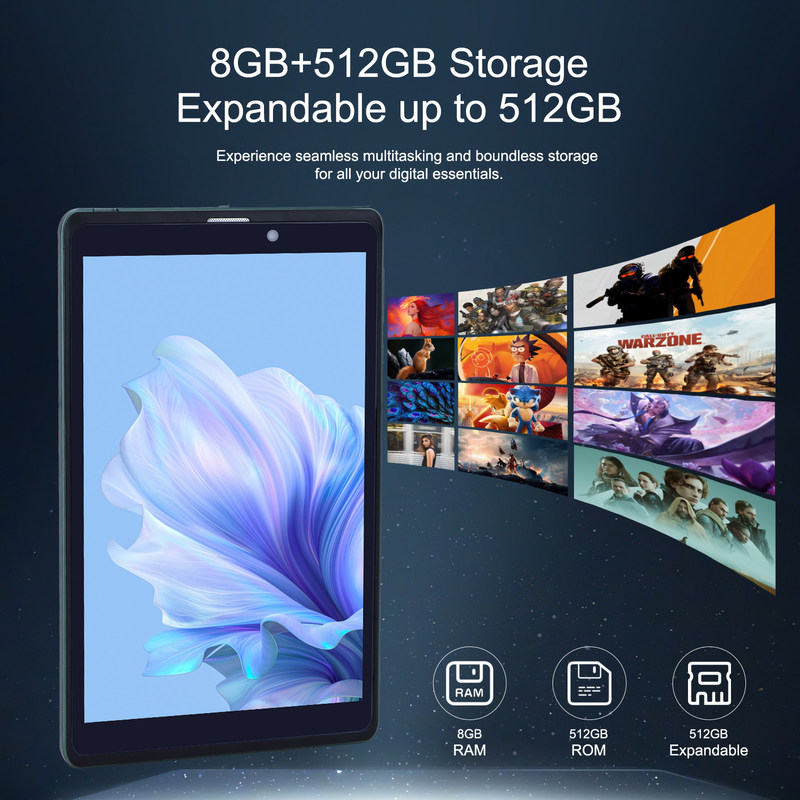 ไอเดีย C 8 นิ้ว แอนดรอยด์ แท็บเล็ตพีซี ด้วย แอนดรอยด์ 12 OS Quad Core CPU 8GB RAM 512GB Storage IPS HD Display CM818-Green