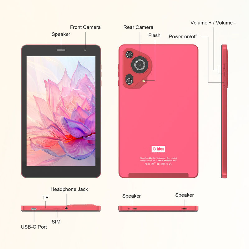 C Idea 5g แอนดรอยด์ แท็บเล็ต 8+512gb แท็บเล็ต 8 นิ้ว สําหรับนักเรียนที่มีซิมและ Wifi Cm828 สีแดง