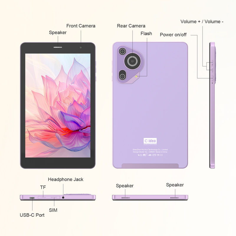 C Idea 8in Tablet เกมการศึกษา แอนดรอยด์ แท็บเล็ตสําหรับนักเรียนที่มีซิมและ Wifi CM828 สีม่วง