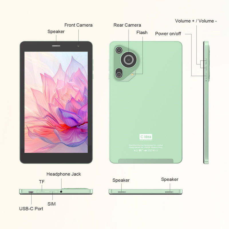 C Idea จัดจอความละเอียดสูง 8 นิ้ว แท็บเล็ต PC ด้วยจอ 800x1280 Ips สําหรับเด็กวัยรุ่น การศึกษา CM828 สีเขียว