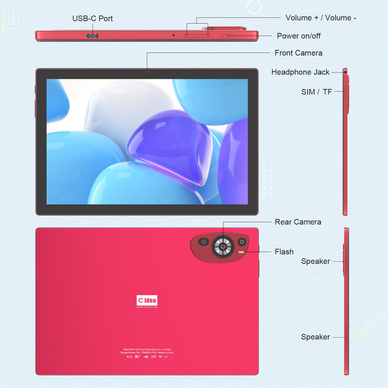 C Idea 10.1 นิ้ว แอนดรอยด์ 14 สมาร์ทแท็บเล็ต PC พร้อมการสนับสนุนซีม สําหรับวัยรุ่น CM8200Plus สีแดง
