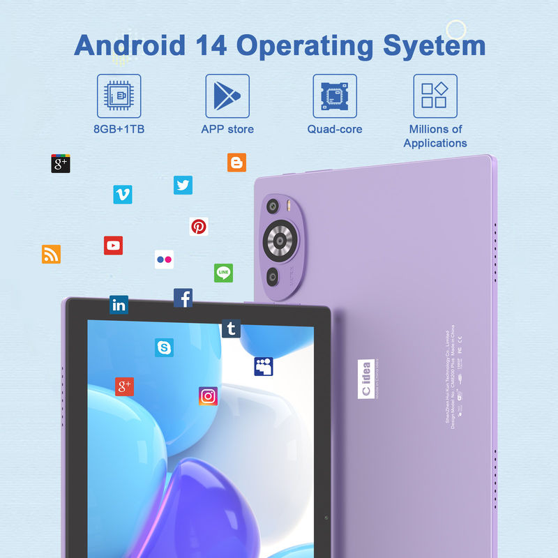 C Idea แอนดรอยด์ 14 แท็บ แท็บเล็ตการศึกษาขนาด 512GB สําหรับนักเรียน พร้อมคีย์บอร์ด Cm8200plus สีม่วง