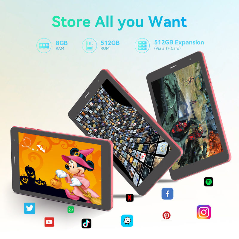 C Idea Factory 8 นิ้ว 800*1280hd IPS หน้าจอสัมผัส 8+512gb 8000mah กล้องคู่ แอนดรอยด์ แท็บเล็ต PC With Sim สําหรับนักเรียน CM828 สีแดง