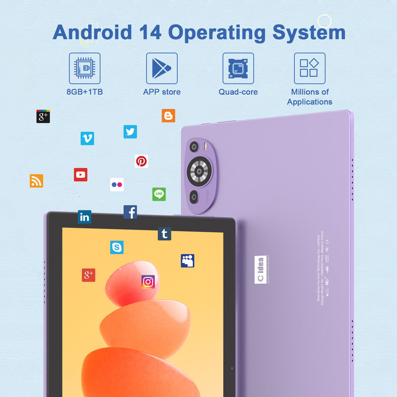 C Idea 10 นิ้ว แอนดรอยด์ 14 แท็บเล็ตการศึกษา 512GB สําหรับนักเรียนที่มี SIM Support CM8200Plus สีม่วง