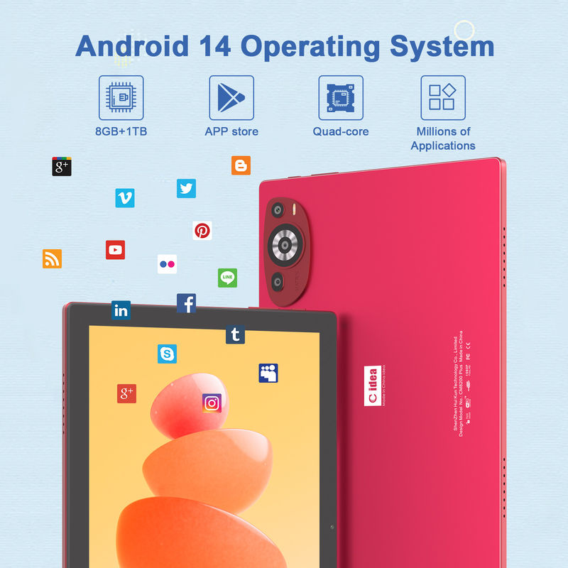C Idea 10.1 นิ้ว แอนดรอยด์ 14 สมาร์ทแท็บเล็ต PC With Dual SIM Support CM8200Plus สีแดง