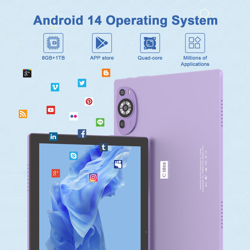 C Idea แท็บเล็ตการศึกษา Android 14 ขนาด 10 นิ้ว ขนาด 512 GB สําหรับนักเรียนที่มี SIM CM8200Plus สีม่วง