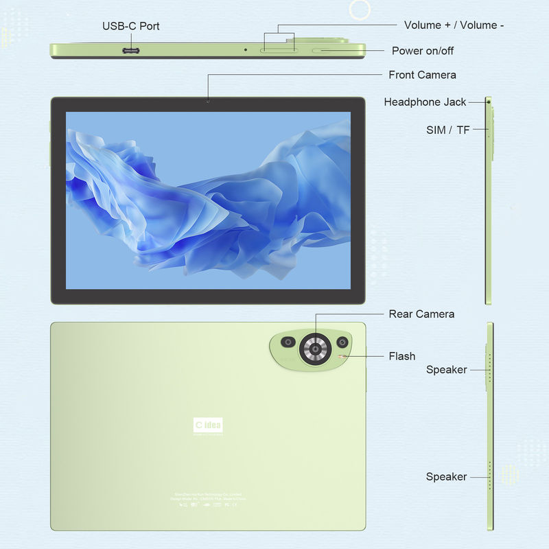 C Idea WIFI แอนดรอยด์ 14 แท็บเล็ตจอสัมผัส พร้อมคีย์บอร์ดและหนู CM8200plus เขียว