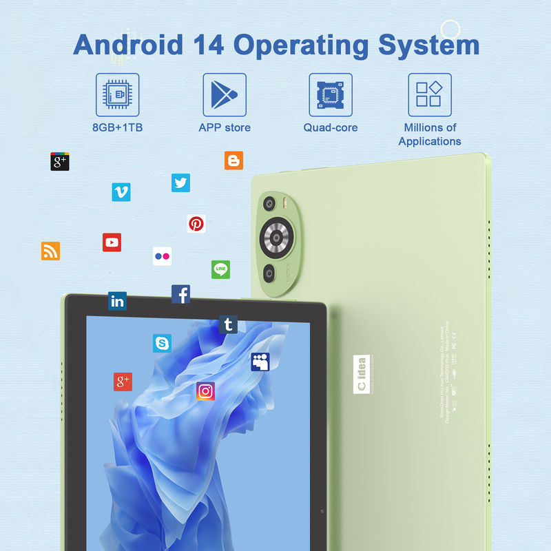 C Idea WIFI แอนดรอยด์ 14 แท็บเล็ตจอสัมผัส พร้อมคีย์บอร์ดและหนู CM8200plus เขียว