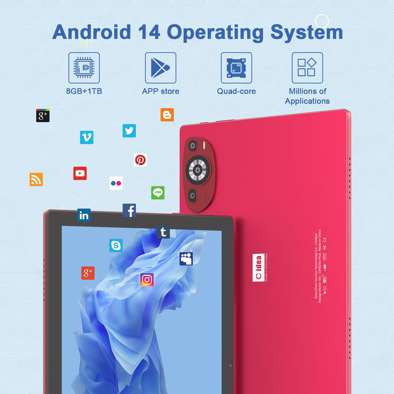 C Idea 10.1 นิ้ว แอนดรอยด์ 14 สมาร์ท แท็บเล็ต PC ด้วยซิมสองตัวและปากกา CM8200Plus สีแดง