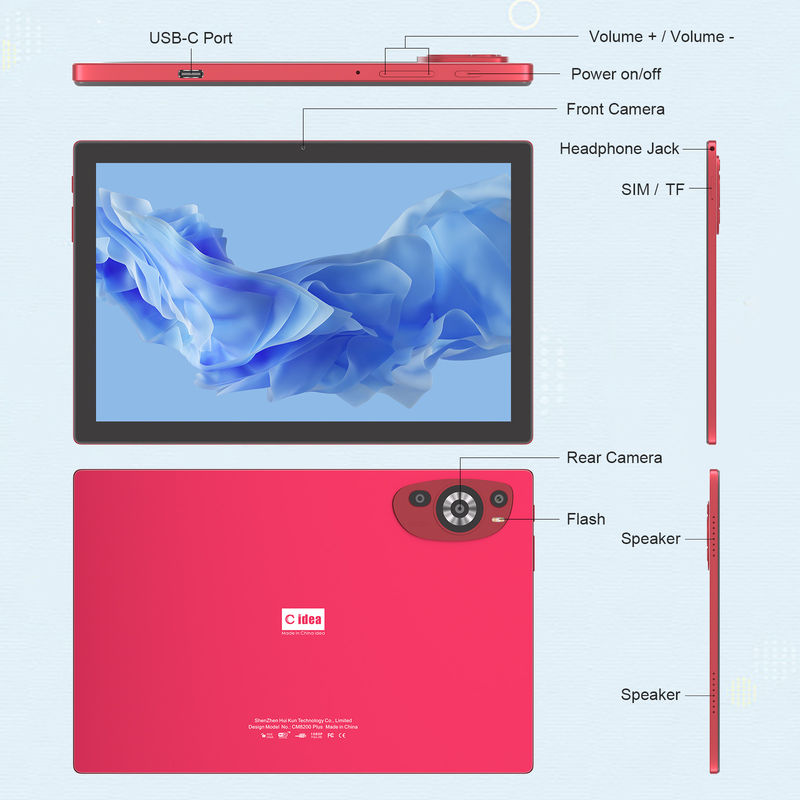 C Idea 10.1 นิ้ว แอนดรอยด์ 14 สมาร์ท แท็บเล็ต PC ด้วยซิมสองตัวและปากกา CM8200Plus สีแดง