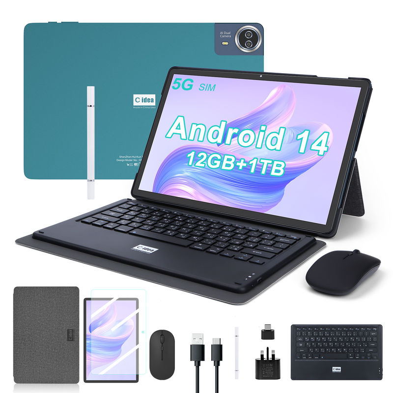C Idea แท็บเล็ต 14 นิ้ว ขนาดใหญ่ สมาร์ท แท็บเล็ต PC พร้อมคีย์บอร์ด CM14000 บวกสีฟ้า