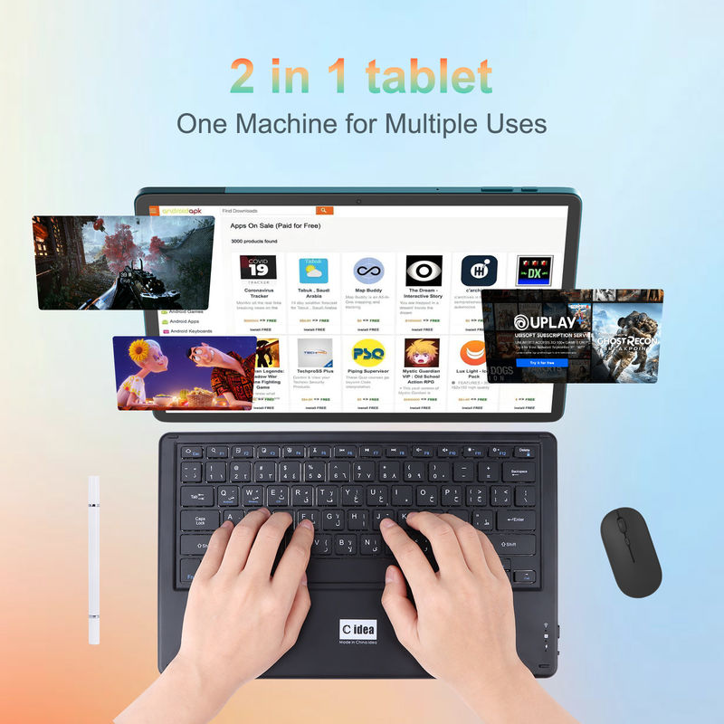 C Idea แท็บเล็ต 14 นิ้ว ขนาดใหญ่ สมาร์ท แท็บเล็ต PC พร้อมคีย์บอร์ด CM14000 บวกสีฟ้า