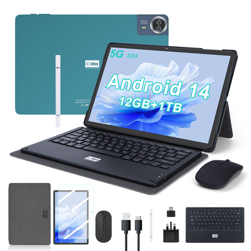 C Idea แท็บเล็ต 14 นิ้ว แบตเตอรี่ขนาดใหญ่ แท็บเล็ตสมาร์ท PC พร้อมคีย์บอร์ดและหนู CM14000 บวกสีฟ้า