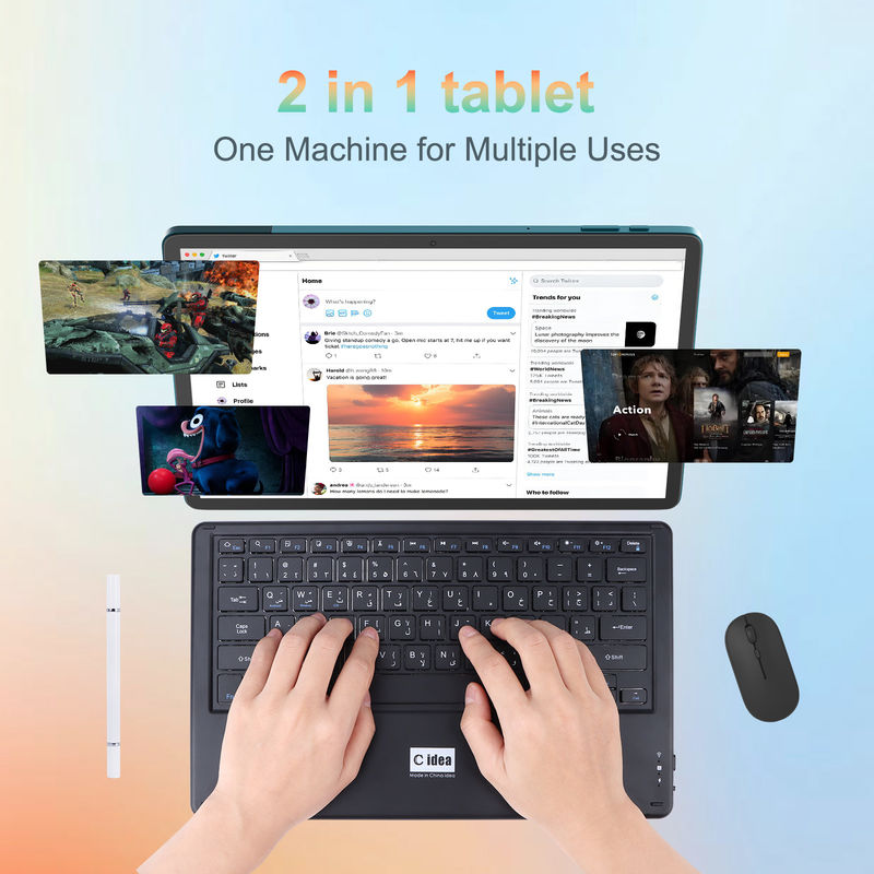 C Idea แท็บเล็ต 14 นิ้ว แบตเตอรี่ขนาดใหญ่ แท็บเล็ตสมาร์ท PC พร้อมคีย์บอร์ดและหนู CM14000 บวกสีฟ้า