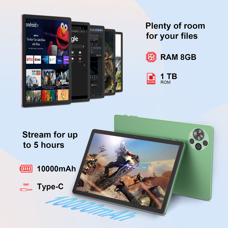 C Idea ใหม่ที่สุด 10.5 นิ้ว แอนดรอยด์ 14 แท็บเล็ต PC 2k ทัชสกรีน แท็บเล็ตด้วย SIM CM10500 พลัส สีเขียว