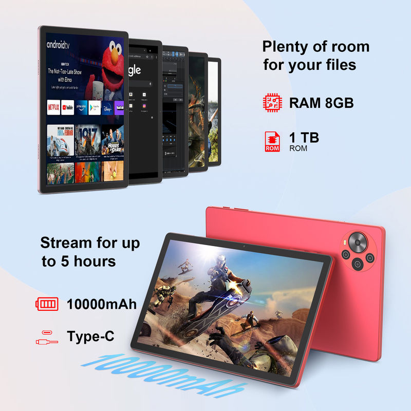 C Idea แอนดรอยด์ 14 แท็บเล็ต แท็บเล็ตการศึกษาจอ 2k สําหรับนักเรียนที่มีคีย์บอร์ดและหนู CM10500 Plus สีแดง