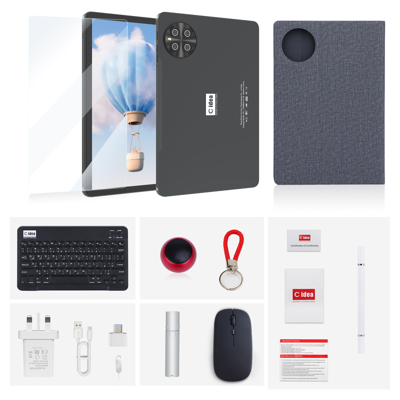 แท็บเล็ตพีซี C Idea 10.1 นิ้ว Android 15 พร้อมคีย์บอร์ดและเมาส์ CM8800plus สีเทา