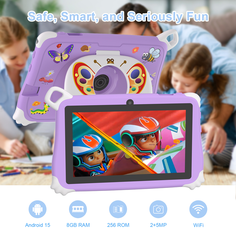 แท็บเล็ตสำหรับเด็ก C Idea Android 15 ขนาด 8+256GB แท็บเล็ตเพื่อการศึกษา Kidspad พร้อมแอปพลิเคชันที่เป็นมิตร CM86 สีม่วง