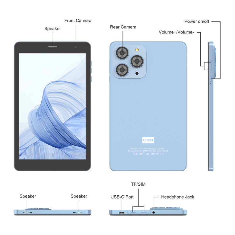 ไอเดีย C แท็บเล็ต 8 นิ้ว Wifi พร้อม 8+512GB Storage Quad Core Processor 800x1280 IPS หน้าจอสัมผัสสีฟ้า CM817 Pro