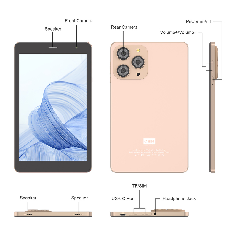 ไอเดีย C แท็บเล็ต 8 นิ้ว Wifi พร้อม 8+512GB Storage Quad Core Processor 800x1280 IPS หน้าจอสัมผัสทอง CM817 Pro