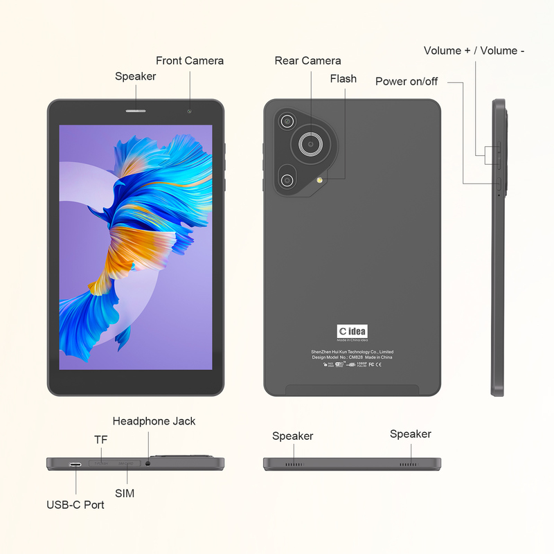 ไอเดีย C Youth 8 Inch Tablet แอนดรอยด์ 15 พร้อมจอแสงดํา, WiFi,8GB +512GB, 800*1280 IPS incell CM828