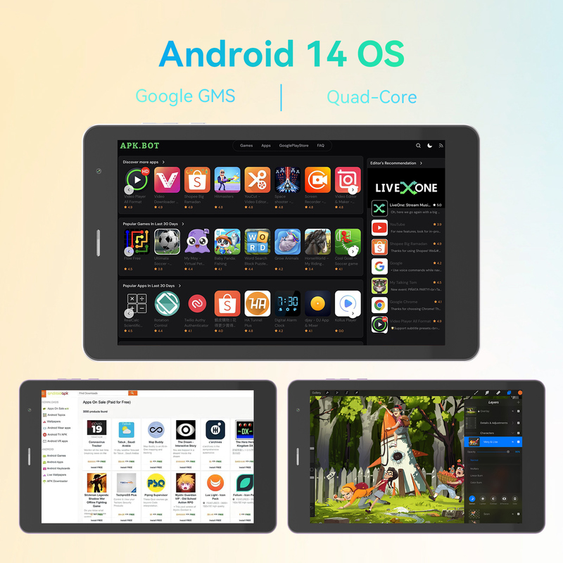 ไอเดีย C วัยรุ่นเงิน 8 นิ้ว แท็บเล็ต Android 15 พร้อมสล็อตการ์ด tf, WiFi,8GB +512GB, 800*1280 IPS incell CM828