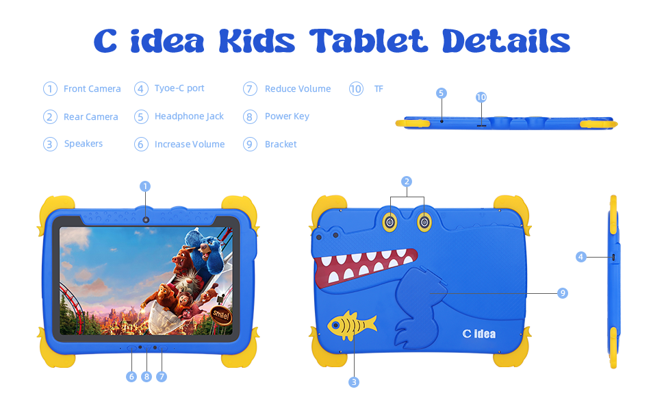 ไอเดีย C 10.1 นิ้ว เด็ก แท็บเล็ตคอมพิวเตอร์ ด้วยกรอบป้องกันตา ips HD Screen Pre-Install IWAWA P1150